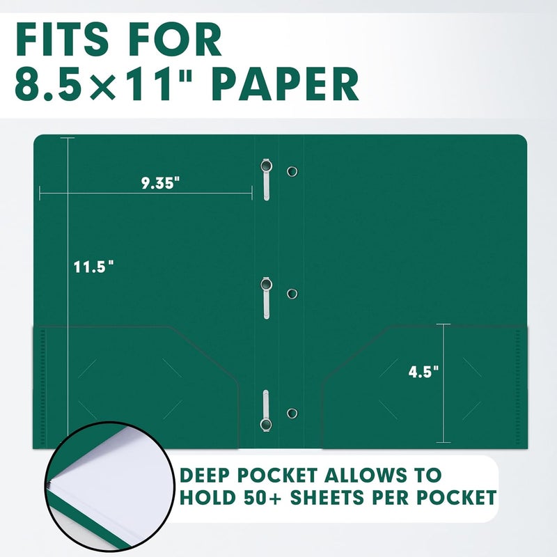 LAYZZ Plastic 2 Pocket Folders with Prongs, 30 Pack, Heavyweight, Letter Size Poly Folders with 3 Metal Prongs Fastener Clips (Green) - Image 2